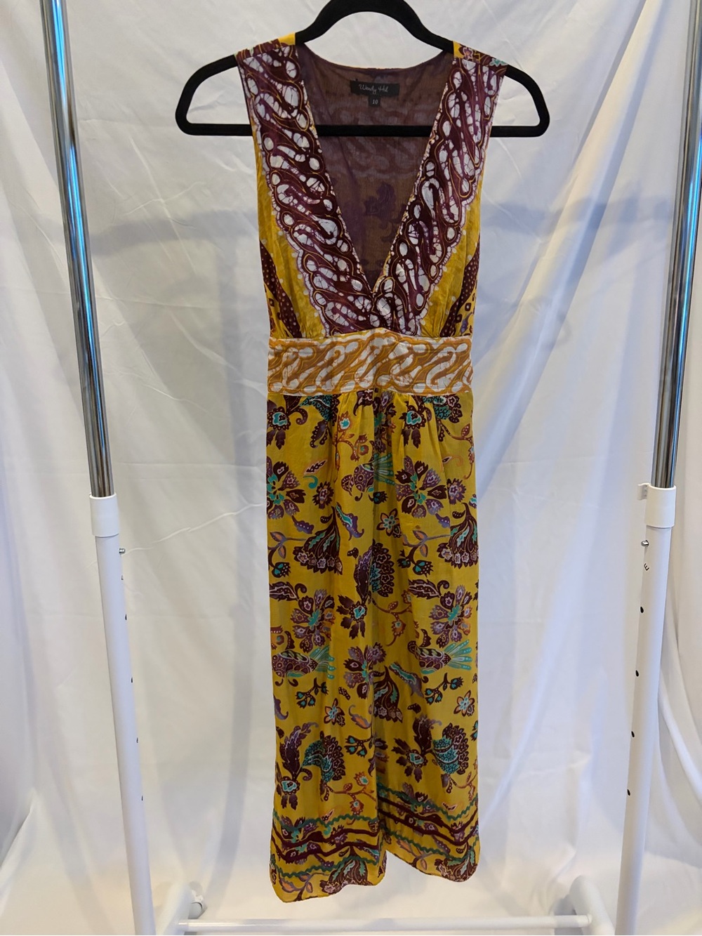Wendy Hil Mustard Floral Deep-V Maxi Dress